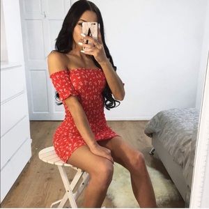 Red Bardot Off Shoulder Mini Dress